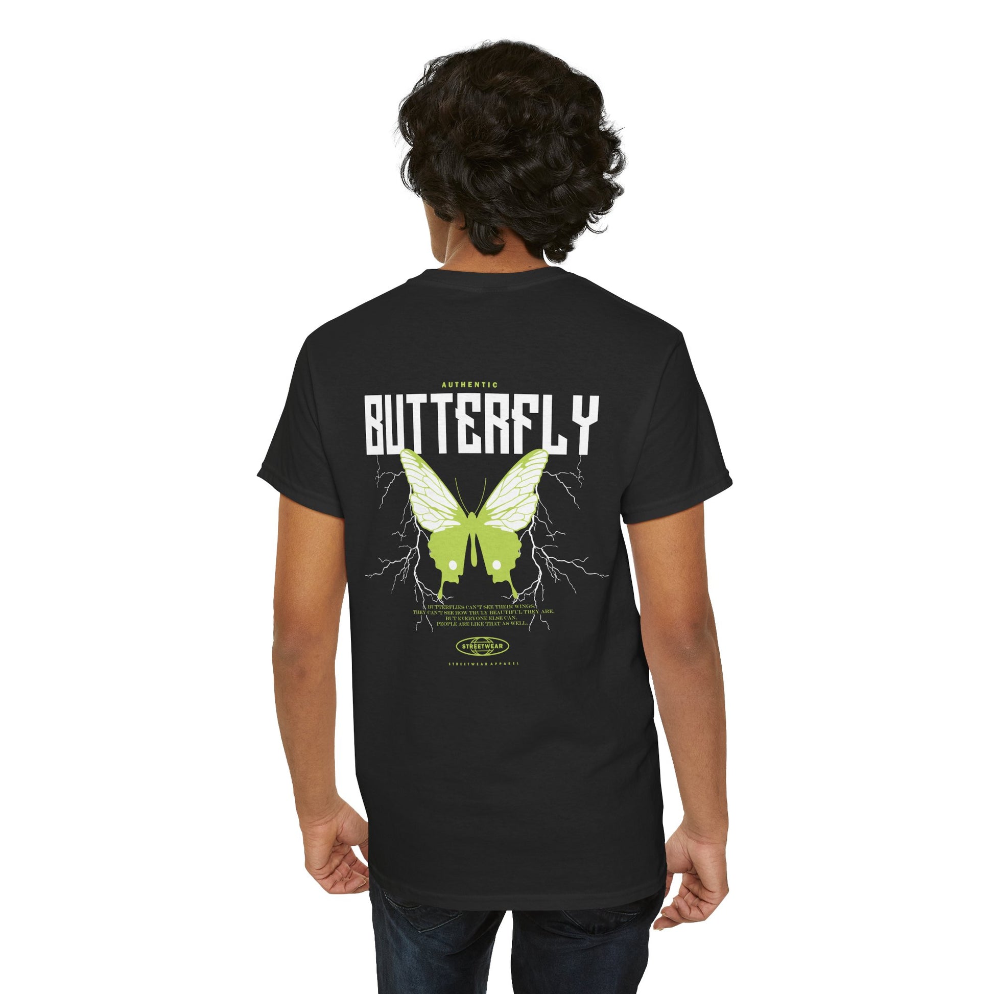 Butterfly Art Heavy Cotton Tee, Gothic T-Shirt, Unisex Shirt, Unique Graphic Tee, Spring Fashion, Trendy Gift