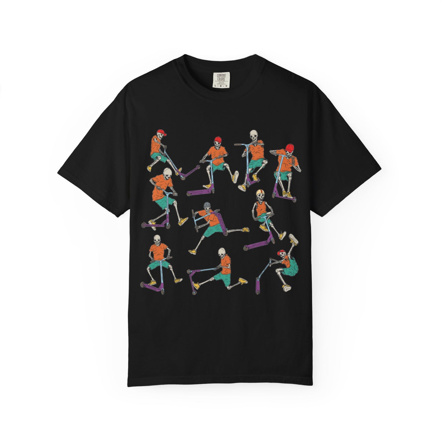 Skeleton Scoot T-Shirt, Unisex Graphic Tee, Spooky Season Apparel, Cool Halloween Gift, Casual Streetwear