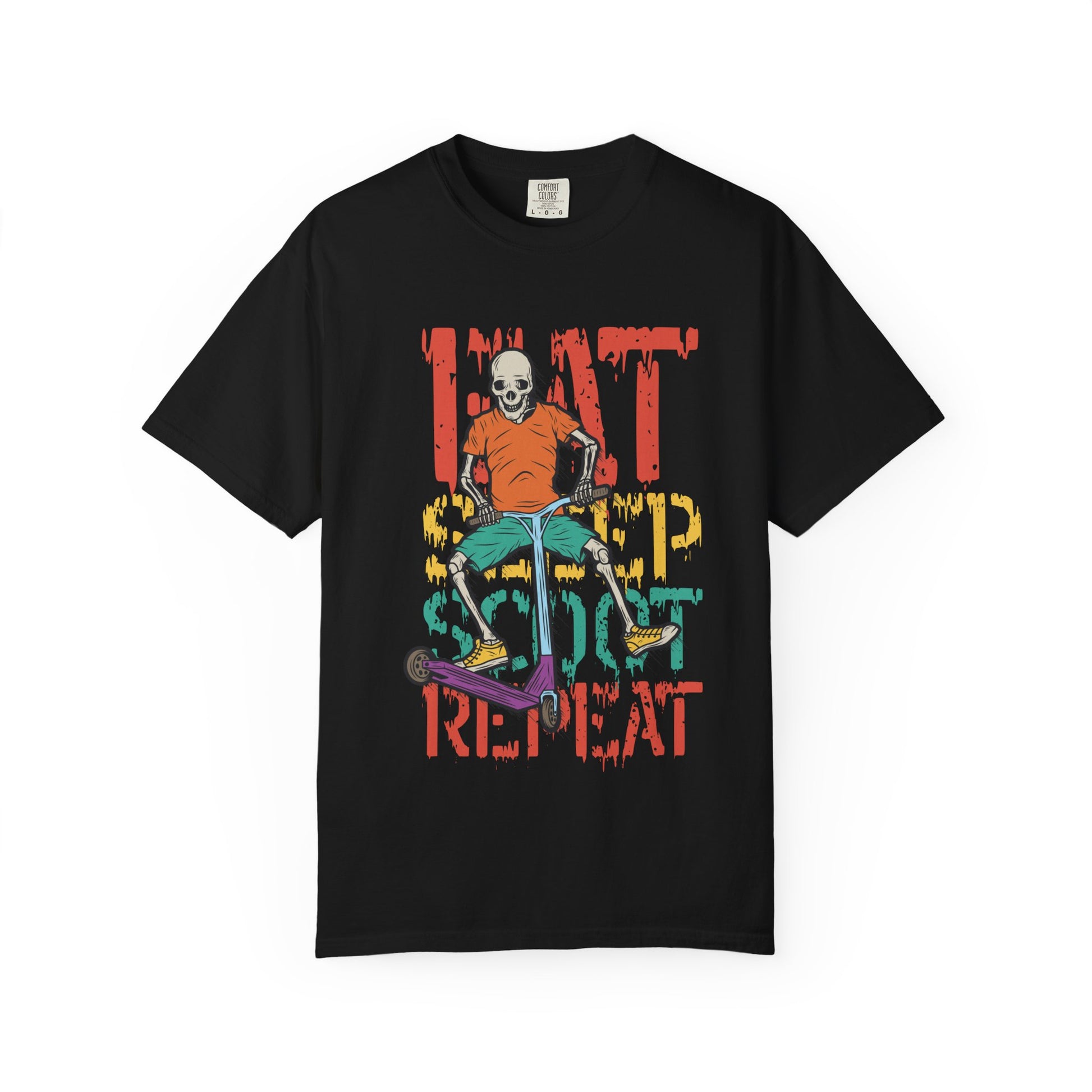 Skateboarding Skeleton Tee, Cool Unisex Shirt for Skate Lovers, Hat, Skate, Sip, Repeat Graphic Tee, Gift for Him/Her