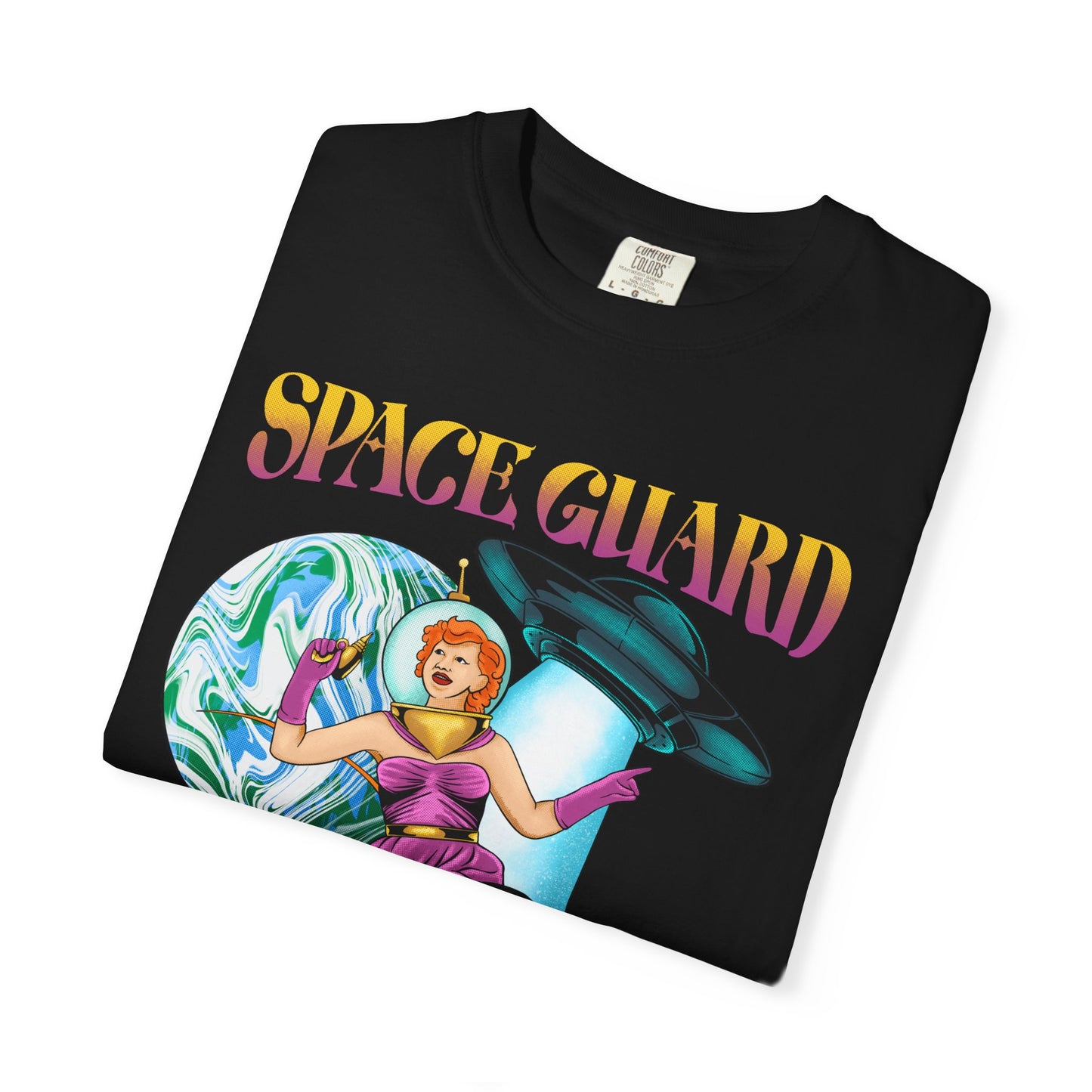 Retro Space Guard T-Shirt, Vintage Graphic Tee, Unisex Casual Wear, Fun Gift for Space Lovers, Trendy Streetwear