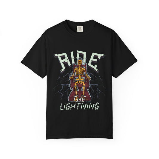 Skeleton Ride the Lightning T-Shirt, Unisex Graphic Tee, Music Lover Gift, Halloween Outfit, Alternative Fashion