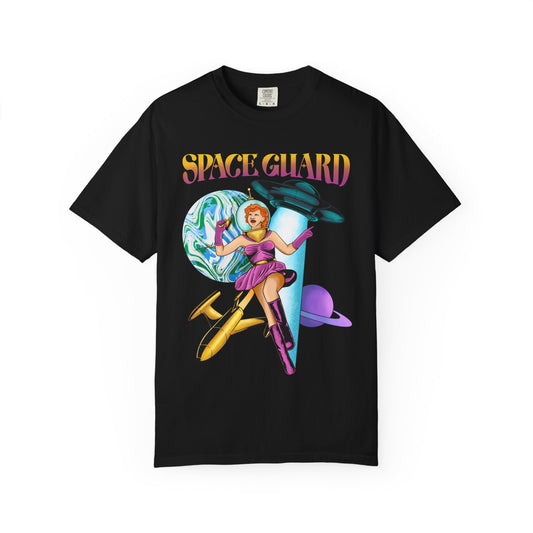 Retro Space Guard T-Shirt, Vintage Graphic Tee, Unisex Casual Wear, Fun Gift for Space Lovers, Trendy Streetwear