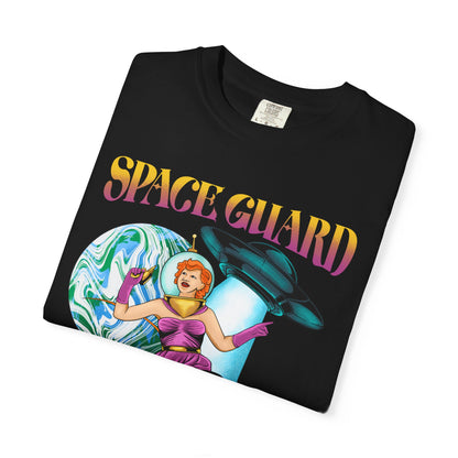 Retro Space Guard T-Shirt, Vintage Graphic Tee, Unisex Casual Wear, Fun Gift for Space Lovers, Trendy Streetwear